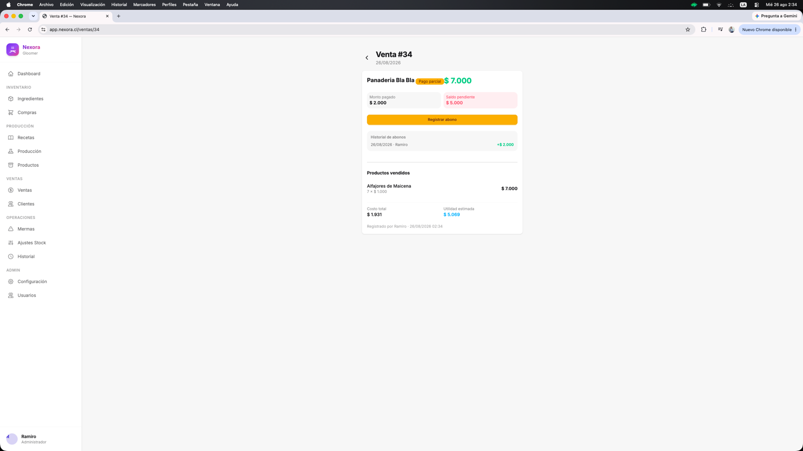 NEXORA - Venta con historial de abonos