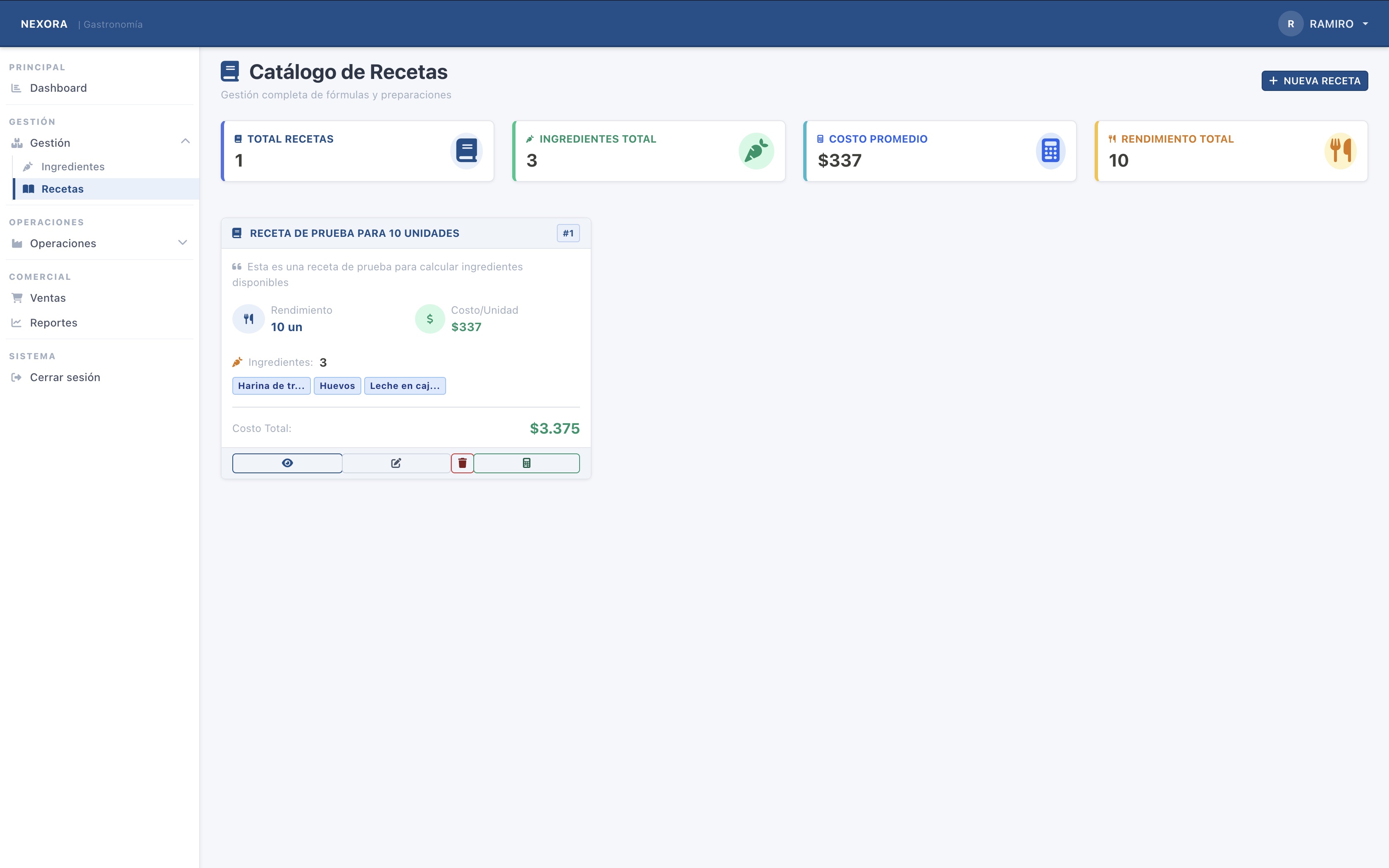 NEXORA - Módulo Recetas