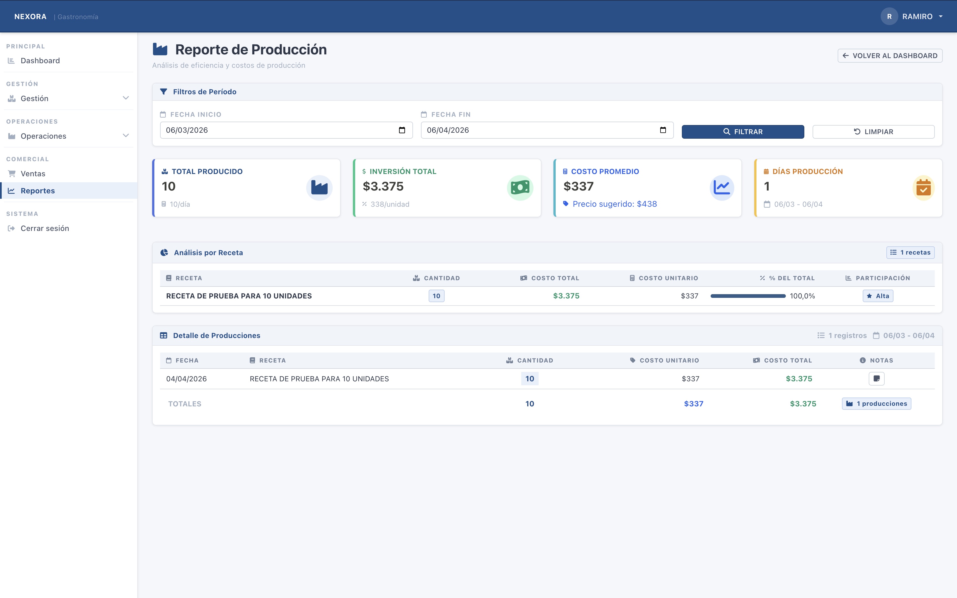 NEXORA - Reporte de Producción